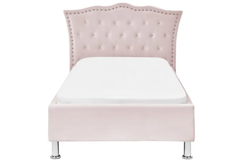 Seng med lamellramme Metz - Rosa, Sølv/Velur, Rosa, Sølv/Fløyel, 90x200 cm - Møbler - Senger - Sengeramme & sengestamme