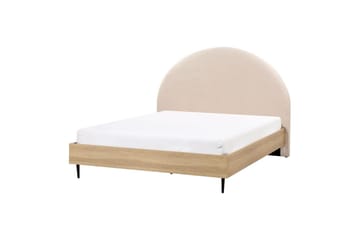 Seng med lamellramme Millay - Beige, lyst tre, svart/bouclé, Beige, lyst tre, svart/Bouclé, 140x200 cm - Møbler - Senger - Sengeramme & sengestamme