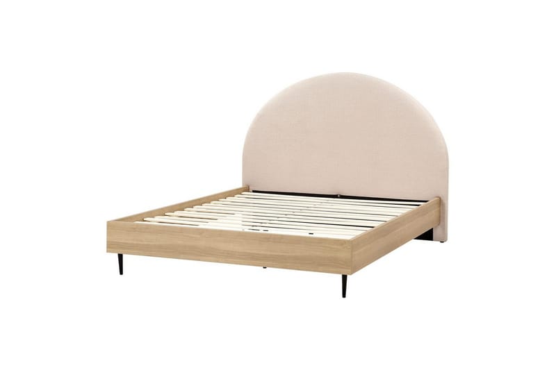 Seng med lamellramme Millay - Beige, lyst tre, svart/bouclé, Beige, lyst tre, svart/Bouclé, 140x200 cm - Møbler - Senger - Sengeramme & sengestamme