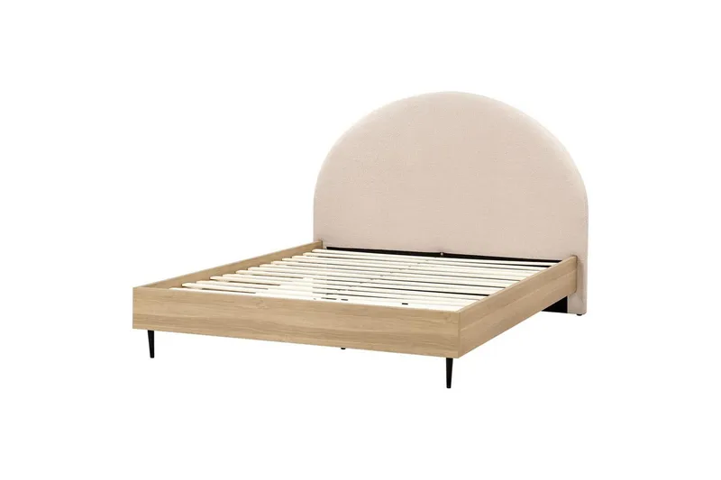 Seng med lamellramme Millay, Beige, lyst tre, svart/bouclé, Beige, lyst tre, svart/Bouclé, 160x200 cm