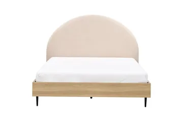 Seng med lamellramme Millay - Beige, lyst tre, svart/bouclé, Beige, lyst tre, svart/Bouclé, 160x200 cm - Møbler - Senger - Sengeramme & sengestamme