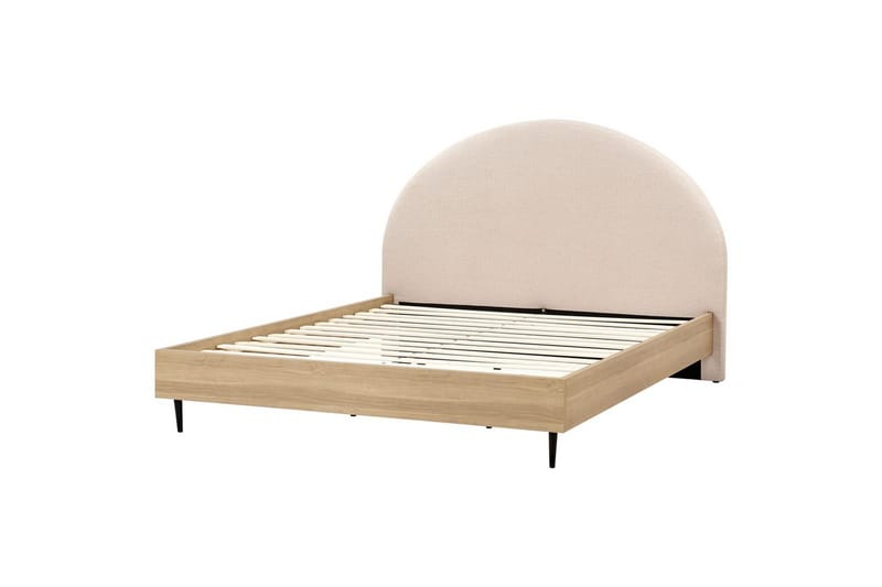 Seng med lamellramme Millay, Beige, lyst tre, svart/bouclé, Beige, lyst tre, svart/Bouclé, 180x200 cm