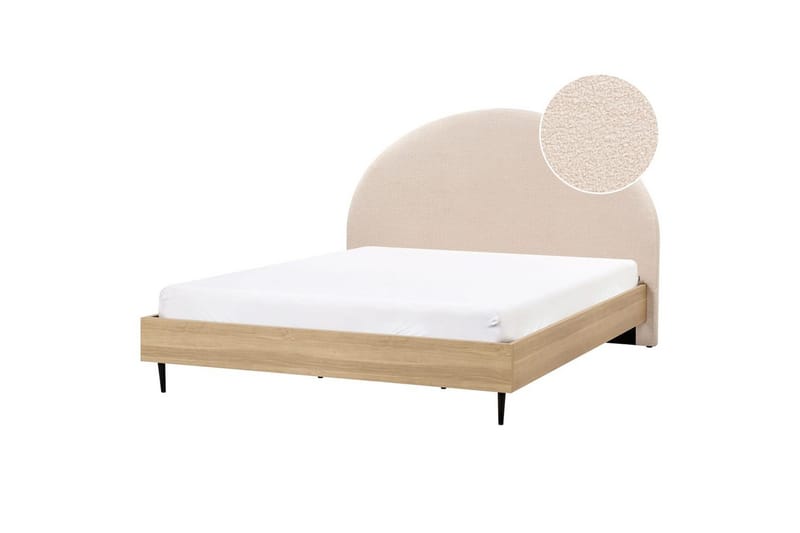 Seng med lamellramme Millay - Beige, lyst tre, svart/bouclé, Beige, lyst tre, svart/Bouclé, 180x200 cm - Møbler - Senger - Sengeramme & sengestamme