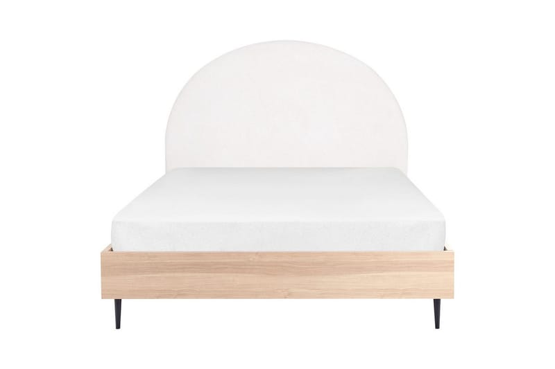 Seng med lamellramme Millay - Hvit, lyst tre, svart/Polyester, Hvit, lyst treverk, svart/polyester, 140x200 cm - Møbler - Senger - Sengeramme & sengestamme