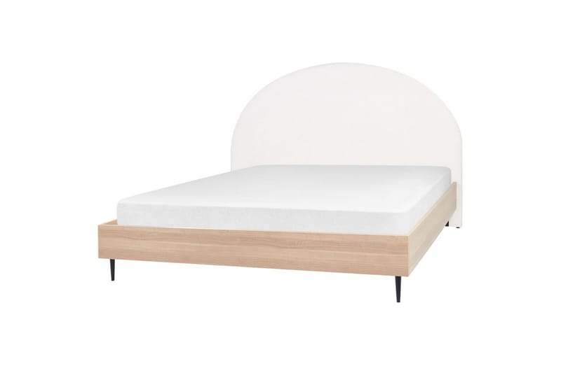 Seng med lamellramme Millay - Hvit, lyst tre, svart/Polyester, Hvit, lyst treverk, svart/polyester, 180x200 cm - Møbler - Senger - Sengeramme & sengestamme