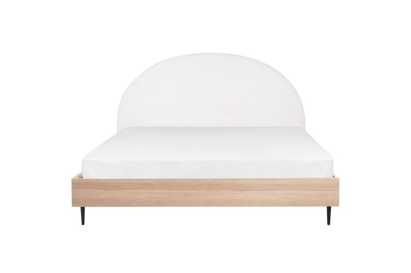 Seng med lamellramme Millay - Hvit, lyst tre, svart/Polyester, Hvit, lyst treverk, svart/polyester, 180x200 cm - Møbler - Senger - Sengeramme & sengestamme
