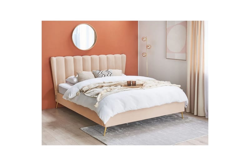 Seng med lamellramme Miribel - Beige, gull, 160x200 cm - Møbler - Senger - Sengeramme & sengestamme