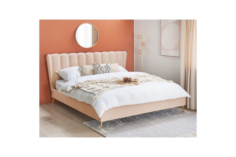 Seng med lamellramme Miribel - Beige, gull, 180x200 cm - Møbler - Senger - Sengeramme & sengestamme