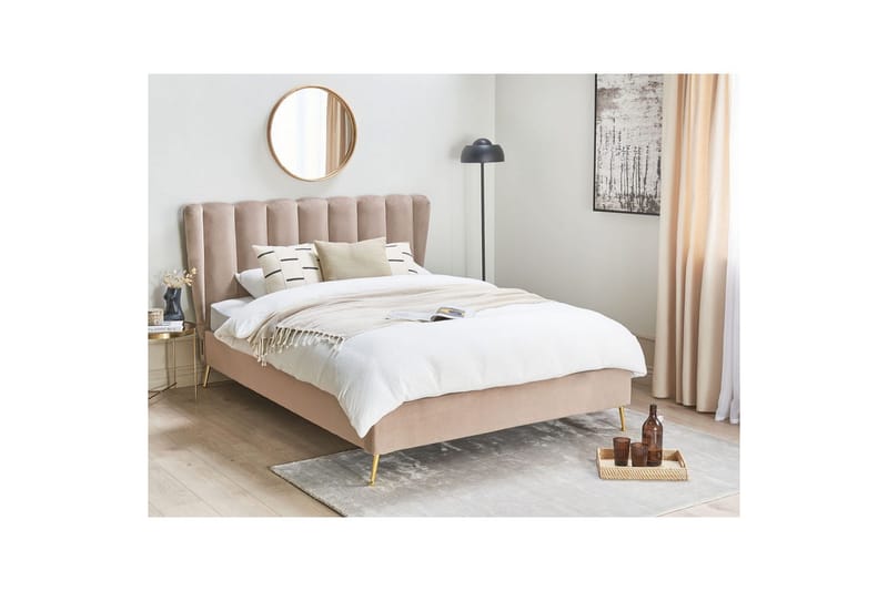 Seng med lamellramme Miribel - Taupe, gull, 140x200 cm - Møbler - Senger - Sengeramme & sengestamme