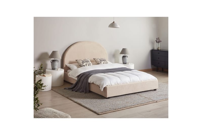 Seng med lamellramme Vaucluse - Beige/Bouclé, 140x200 cm - Møbler - Senger - Sengeramme & sengestamme
