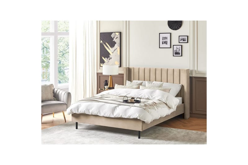 Seng med lamellramme Villette - Beige, svart, 140x200 cm - Møbler - Senger - Sengeramme & sengestamme