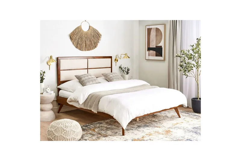 Seng med lamellramme Poissy - Mørkt tre, beige, 160x200 cm - Møbler - Senger - Sengeramme & sengestamme
