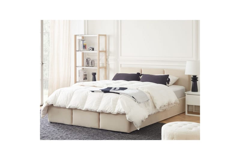 Seng med oppbevaring Bousse - Beige/Fløyel, 160x200 cm - Møbler - Senger - Sengeramme & sengestamme