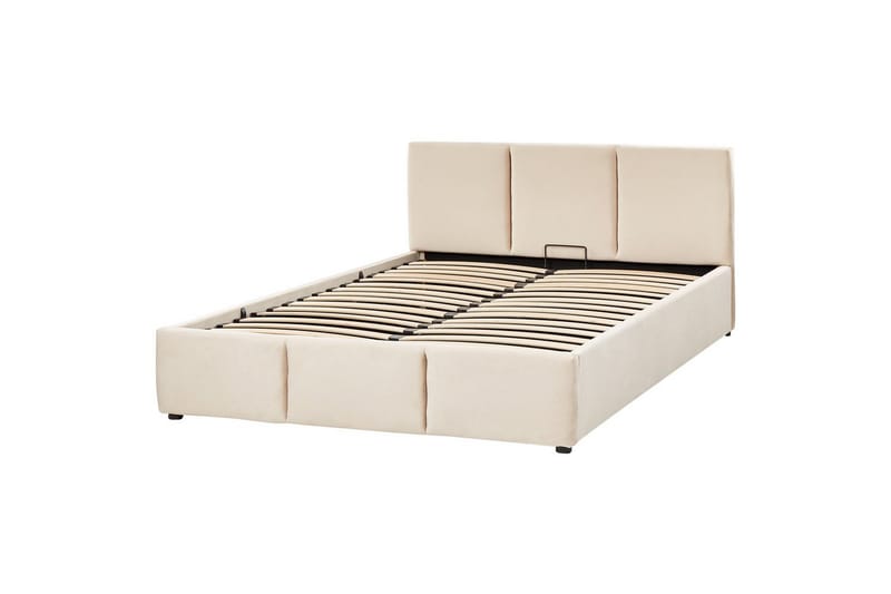 Seng med oppbevaring Bousse - Beige/Fløyel, 160x200 cm - Møbler - Senger - Sengeramme & sengestamme