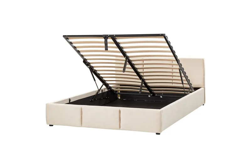 Seng med oppbevaring Bousse, Beige/fløyel, 160x200 cm
