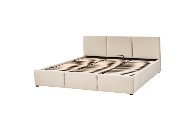 Seng med oppbevaring Bousse - Beige/fløyel, 180x200 cm - Møbler - Senger - Sengeramme & sengestamme