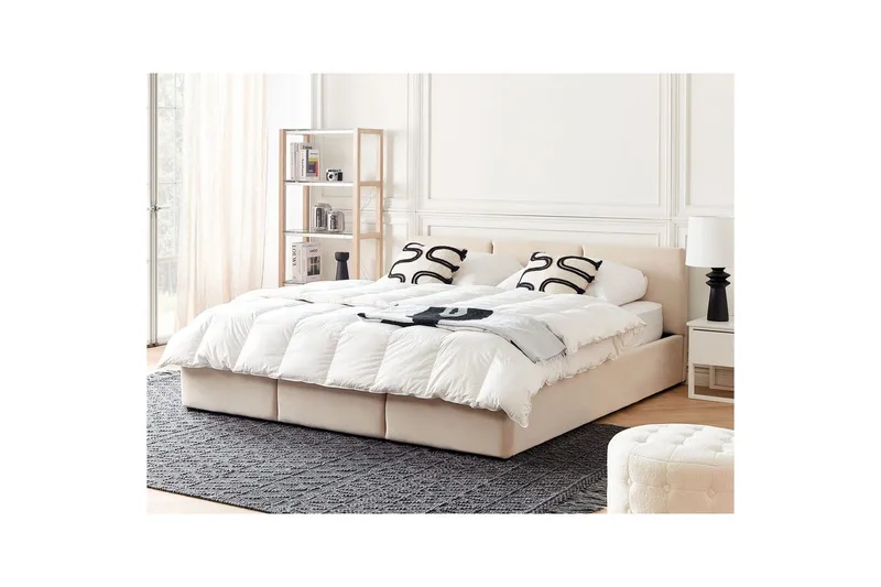 Seng med oppbevaring Bousse - Beige/fløyel, 180x200 cm - Møbler - Senger - Sengeramme & sengestamme