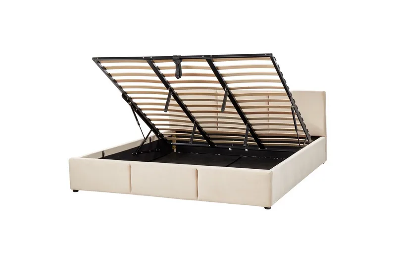 Seng med oppbevaring Bousse, Beige/fløyel, 180x200 cm