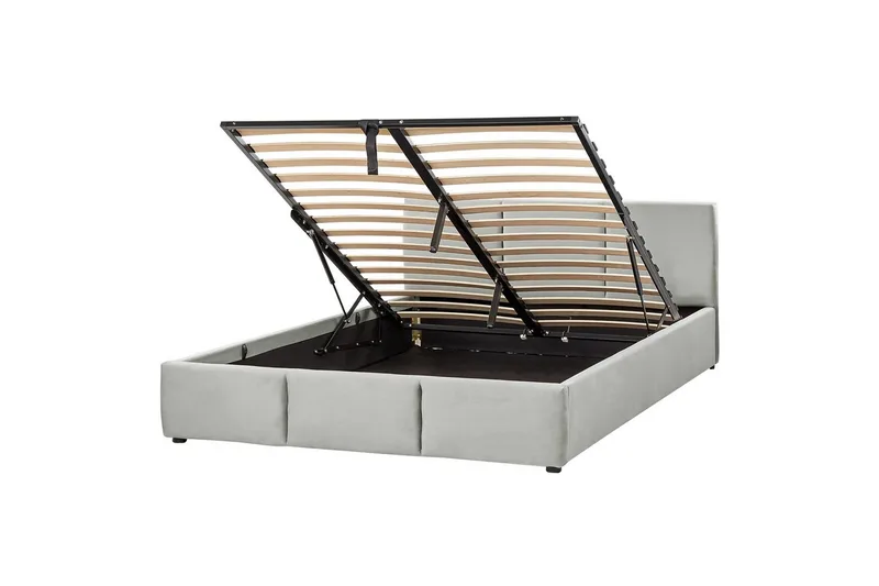 Seng med oppbevaring Bousse - Grå/Fløyel, 160x200 cm - Møbler - Senger - Sengeramme & sengestamme