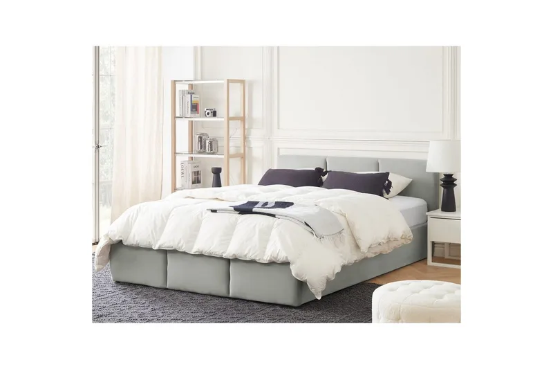 Seng med oppbevaring Bousse - Grå/Fløyel, 160x200 cm - Møbler - Senger - Sengeramme & sengestamme
