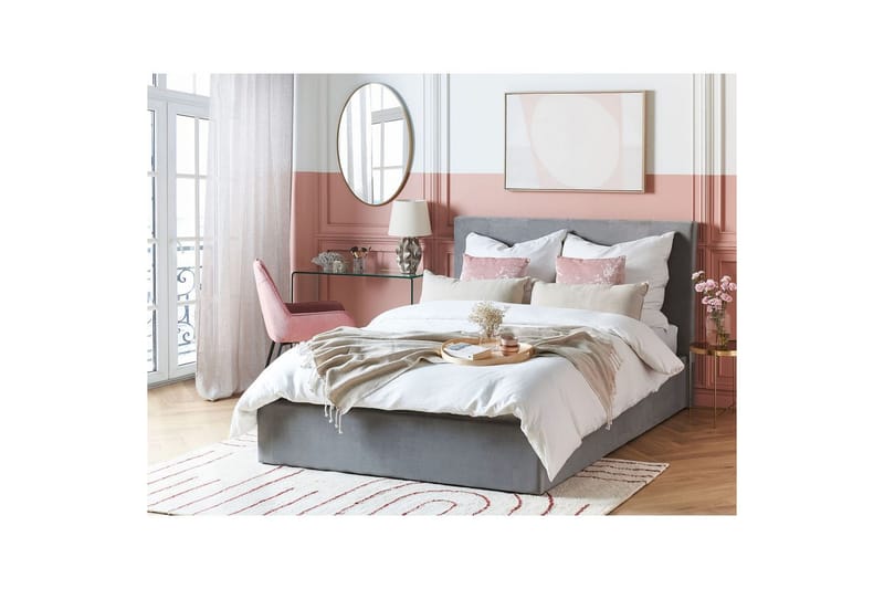 Seng med oppbevaring Lorient - Grå/Fløyel, Grå/fløyel, 140x200 cm - Møbler - Senger - Sengeramme & sengestamme