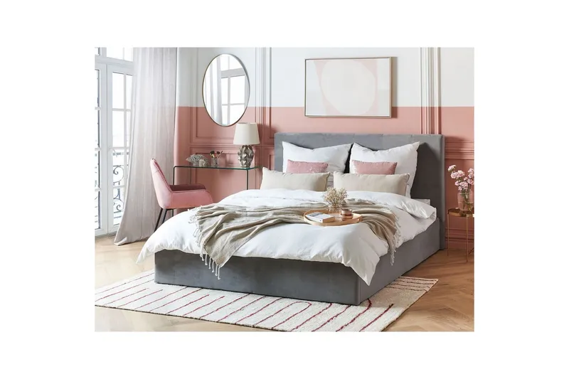 Seng med oppbevaring Lorient - Grå/Fløyel, Grå/fløyel, 160x200 cm - Møbler - Senger - Sengeramme & sengestamme