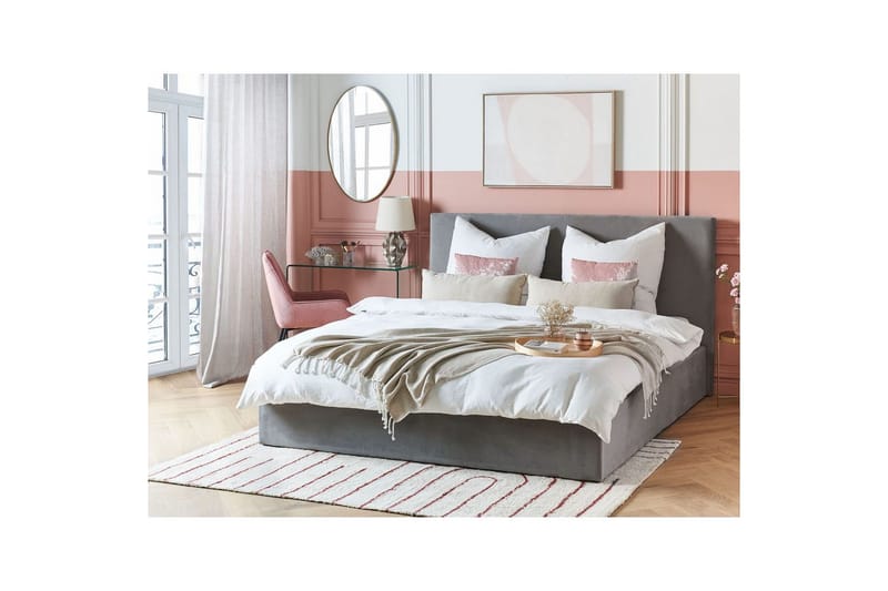 Seng med oppbevaring Lorient - Grå/Fløyel, Grå/fløyel, 180x200 cm - Møbler - Senger - Sengeramme & sengestamme