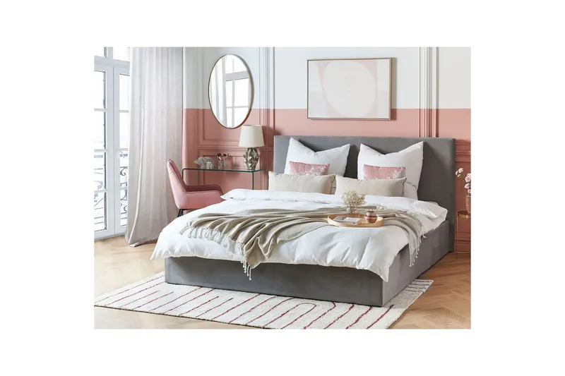Seng med oppbevaring Lorient - Grå/Fløyel, Grå/fløyel, 180x200 cm - Møbler - Senger - Sengeramme & sengestamme