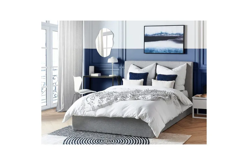 Seng med oppbevaring Lorient - Grå/Polyester, Grå/polyester, 140x200 cm - Møbler - Senger - Sengeramme & sengestamme