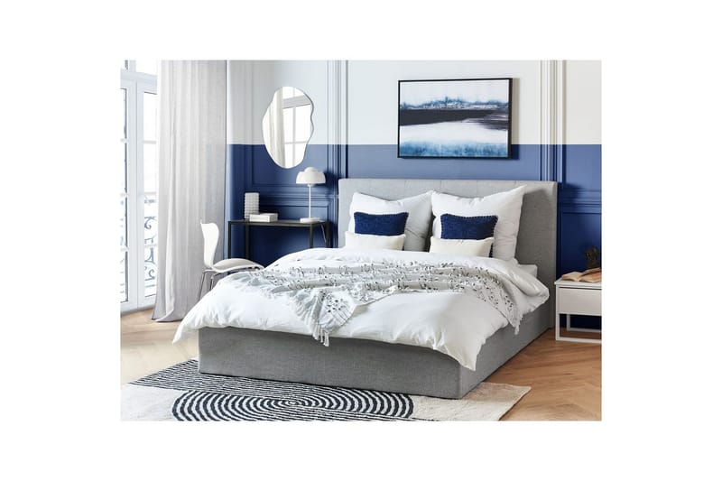 Seng med oppbevaring Lorient - Grå/Polyester, Grå/polyester, 160x200 cm - Møbler - Senger - Sengeramme & sengestamme