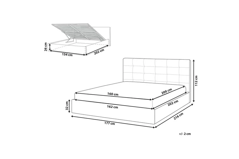 Seng med oppbevaring Lorient - Grå/Polyester, Grå/polyester, 160x200 cm - Møbler - Senger - Sengeramme & sengestamme