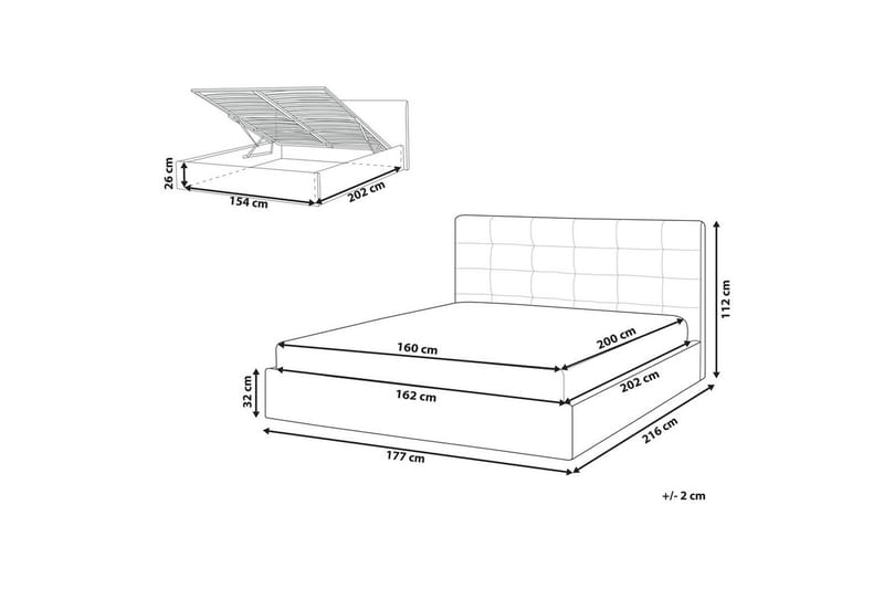 Seng med oppbevaring Lorient - Grå/Polyester, Grå/polyester, 160x200 cm - Møbler - Senger - Sengeramme & sengestamme