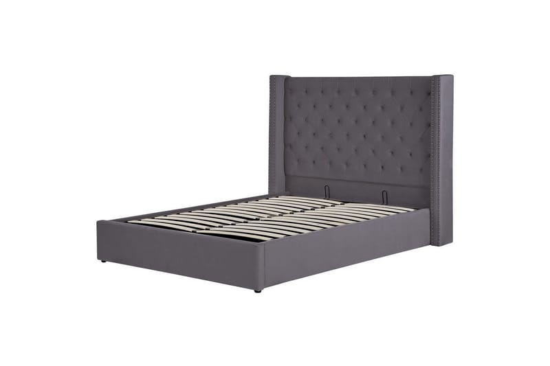 Seng med oppbevaring Lubbon - Grå, Sølv, 140x200 cm - Møbler - Senger - Sengeramme & sengestamme