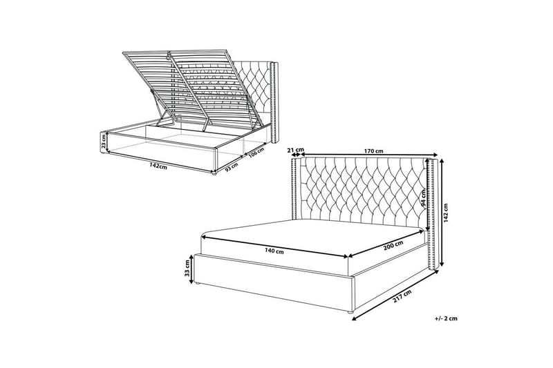 Seng med oppbevaring Lubbon - Grå, Sølv, 140x200 cm - Møbler - Senger - Sengeramme & sengestamme