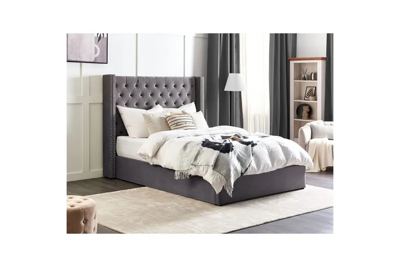 Seng med oppbevaring Lubbon - Grå, Sølv, 140x200 cm - Møbler - Senger - Sengeramme & sengestamme