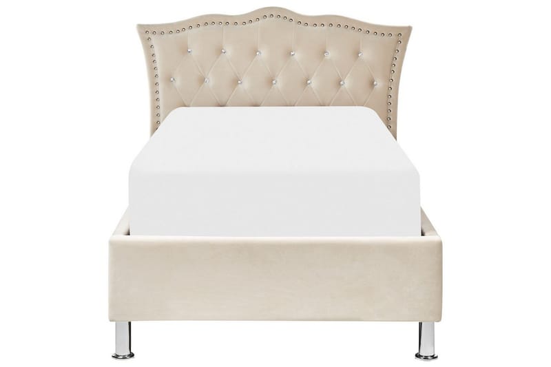 Seng med oppbevaring Metz - Beige, Sølv/Fløyel, 90x200 cm - Møbler - Senger - Sengeramme & sengestamme