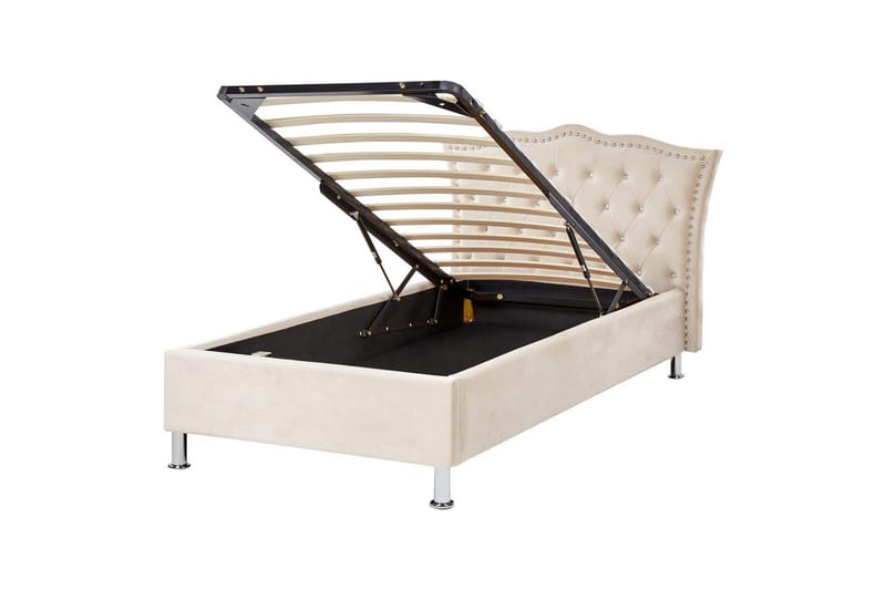 Seng med oppbevaring Metz, Beige, Sølv/Fløyel, 90x200 cm