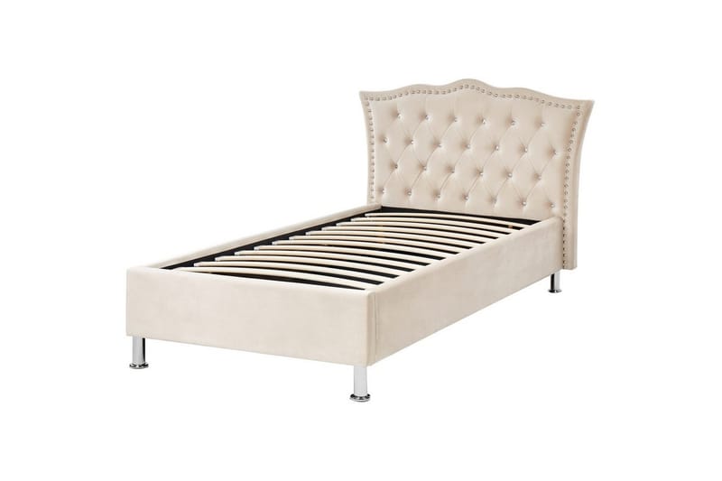 Seng med oppbevaring Metz - Beige, Sølv/Fløyel, 90x200 cm - Møbler - Senger - Sengeramme & sengestamme