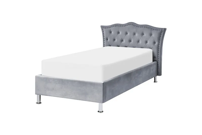Seng med oppbevaring Metz - Grå, Sølv/Fløyel, 90x200 cm - Møbler - Senger - Sengeramme & sengestamme