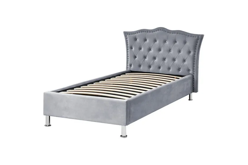 Seng med oppbevaring Metz - Grå, Sølv/Fløyel, 90x200 cm - Møbler - Senger - Sengeramme & sengestamme