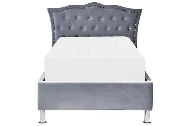 Seng med oppbevaring Metz - Grå, Sølv/Fløyel, 90x200 cm - Møbler - Senger - Sengeramme & sengestamme