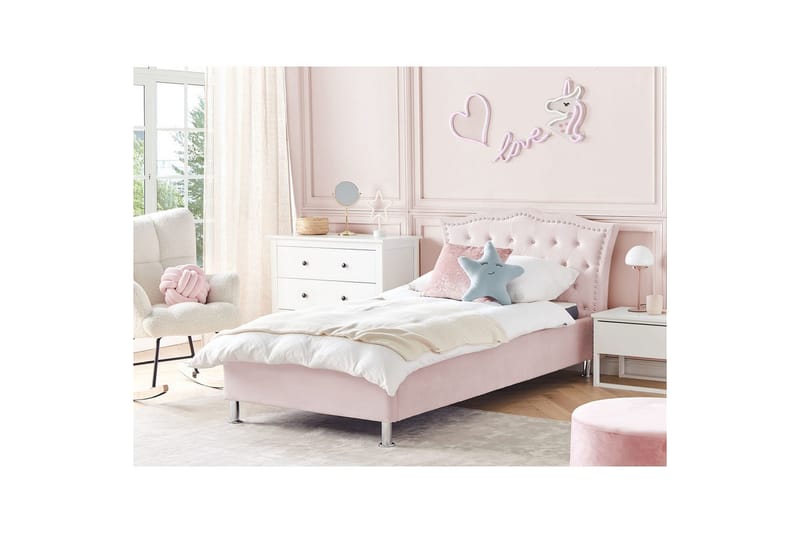 Seng med oppbevaring Metz - Rosa, Sølv/Velur, Rosa, Sølv/Fløyel, 90x200 cm - Møbler - Senger - Sengeramme & sengestamme