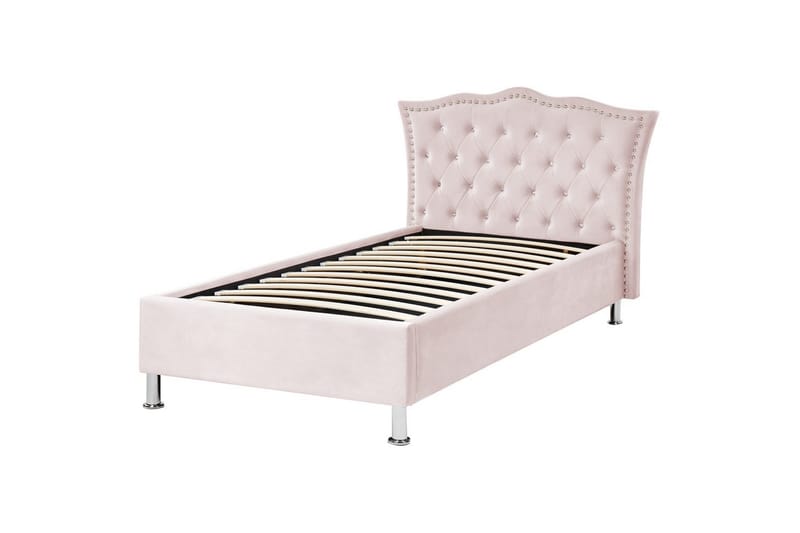 Seng med oppbevaring Metz - Rosa, Sølv/Velur, Rosa, Sølv/Fløyel, 90x200 cm - Møbler - Senger - Sengeramme & sengestamme