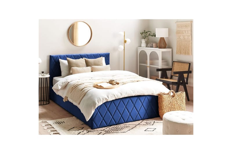 Seng med oppbevaring Rochefort - Blå, 140x200 cm - Møbler - Senger - Sengeramme & sengestamme