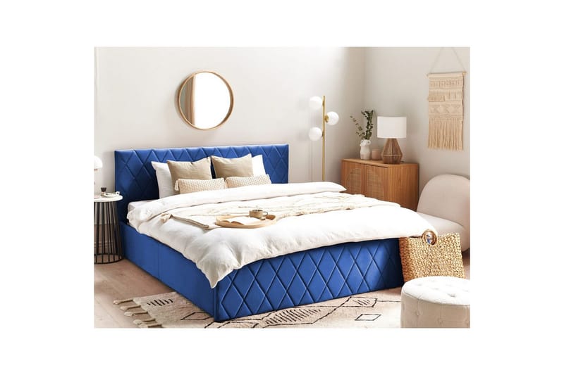 Seng med oppbevaring Rochefort - Blå, 180x200 cm - Møbler - Senger - Sengeramme & sengestamme