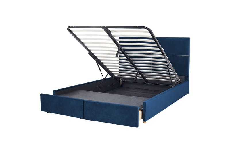 Seng med oppbevaring Vernoyes, Blå, gull, 180x200 cm