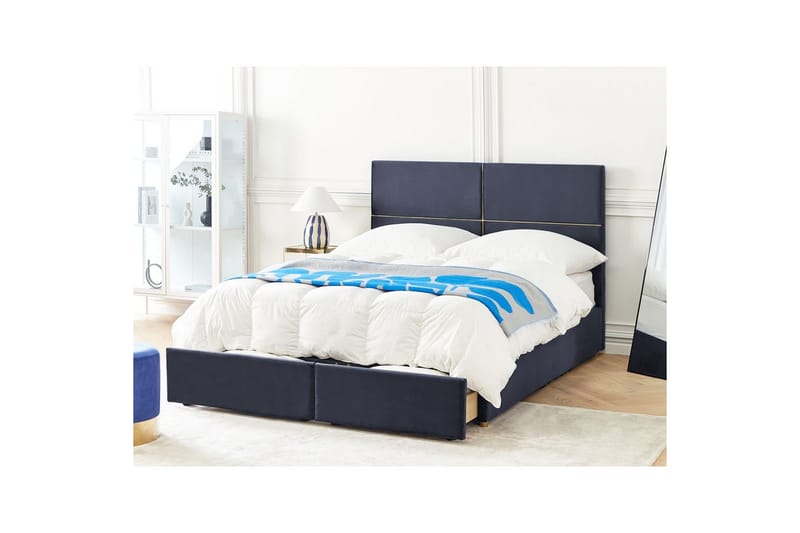 Seng med oppbevaring Vernoyes - Svart, gull, 160x200 cm - Møbler - Senger - Sengeramme & sengestamme