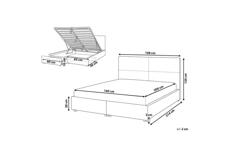 Seng med oppbevaring Vernoyes - Svart, gull, 160x200 cm - Møbler - Senger - Sengeramme & sengestamme