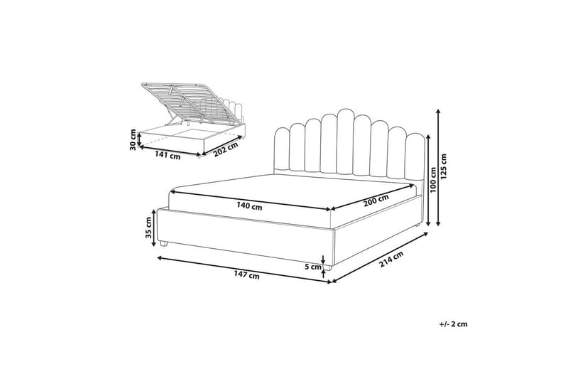 Seng med oppbevaring Vincennes - Hvit, Svart, 140x200 cm - Møbler - Senger - Sengeramme & sengestamme