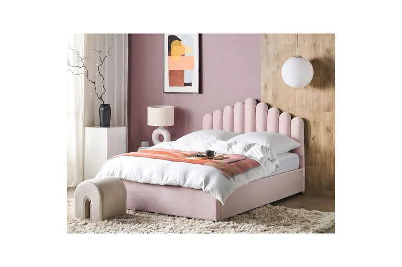 Seng med oppbevaring Vincennes - Rosa, Svart, 160x200 cm - Møbler - Senger - Sengeramme & sengestamme